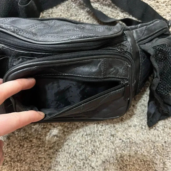 Vintage Soft Leather Fanny Pack Waist Boho Crossbody Patchwork Black Belt Bag 90 - Picture 15 of 16